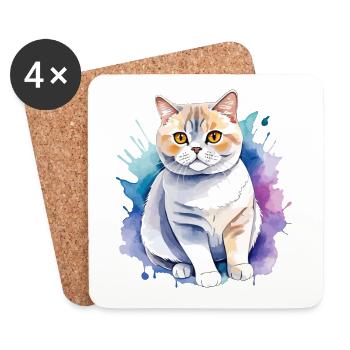 British Shorthair Watercolor - Coasters (set of 4) - white - Front