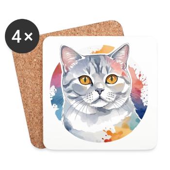 Aquarelle British Shorthair - Dessous de verre (lot de 4) - blanc - Devant