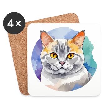 Aquarelle British Shorthair - Dessous de verre (lot de 4) - blanc - Devant