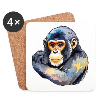 Aquarelles de singe - Dessous de verre (lot de 4) - blanc - Devant