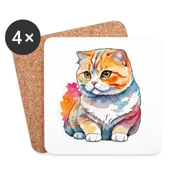 Scottish Fold Schottische Faltohrkatze - Untersetzer (4er-Set) - Weiß - Vorne