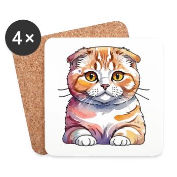 Scottish Fold Schottische Faltohrkatze - Untersetzer (4er-Set) - Weiß - Vorne