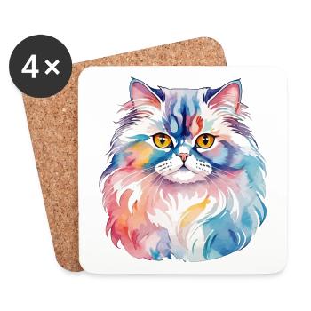 Perserkatze Wasserfarben - Untersetzer (4er-Set) - Weiß - Vorne