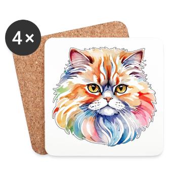 Perserkatze Wasserfarben - Untersetzer (4er-Set) - Weiß - Vorne
