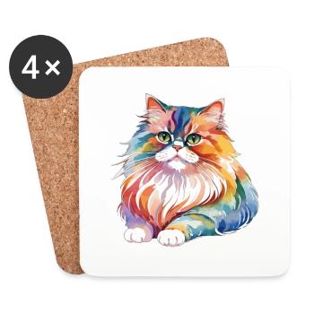 Aquarelles de chat persan - Dessous de verre (lot de 4) - blanc - Devant