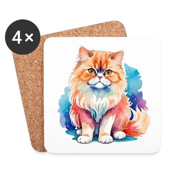 Perserkatze Wasserfarben - Untersetzer (4er-Set) - Weiß - Vorne