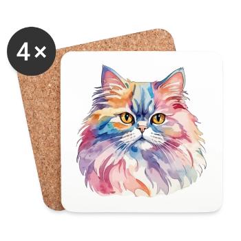 Perserkatze Wasserfarben - Untersetzer (4er-Set) - Weiß - Vorne