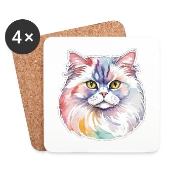 Perserkatze Wasserfarben - Untersetzer (4er-Set) - Weiß - Vorne