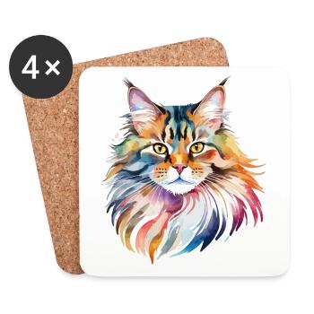 Maine Coon Wasserfarben - Untersetzer (4er-Set) - Weiß - Vorne