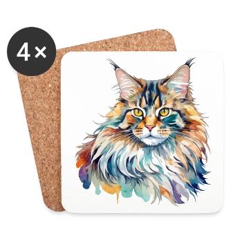 Maine Coon Watercolors - Coasters (set of 4) - white - Front
