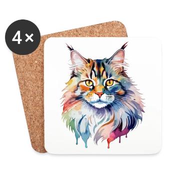Maine Coon Wasserfarben - Untersetzer (4er-Set) - Weiß - Vorne
