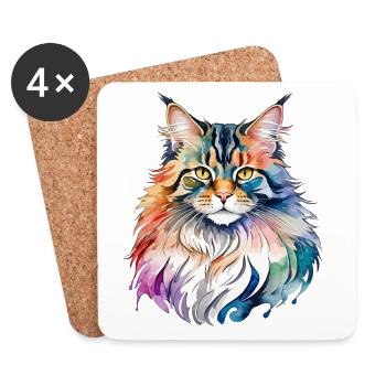 Maine Coon Wasserfarben - Untersetzer (4er-Set) - Weiß - Vorne