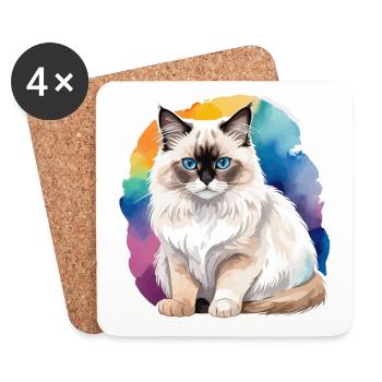 Birmakatze Wasserfarben - Untersetzer (4er-Set) - Weiß - Vorne