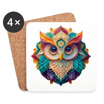 Buntes lustiges Eulen Mandala - Untersetzer (4er-Set) - Weiß - Vorne