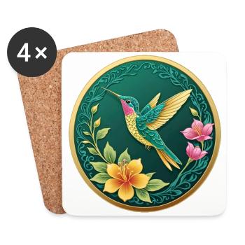 Colibri de pièce de monnaie fantaisie sur des fleurs - Dessous de verre (lot de 4) - blanc - Devant