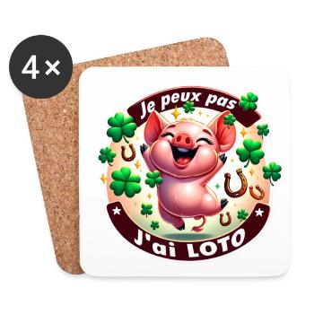Je peux pas j'ai loto, cochon - Dessous de verre (lot de 4) - blanc - Devant