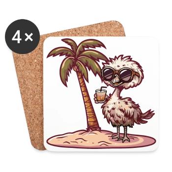Vacances d’été à la plage de l’autruche - Dessous de verre (lot de 4) - blanc - Devant