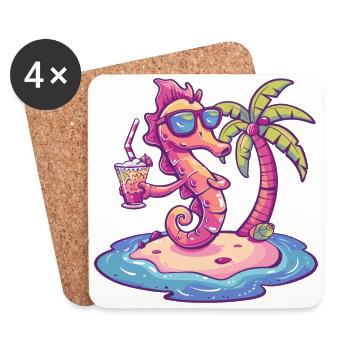 Seahorse Summer Beach Vacation - Coasters (set of 4) - white - Front