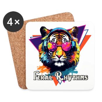Tiger in Kopfhörern und Brillen im Pop-Art-Stil - Untersetzer (4er-Set) - Weiß - Vorne