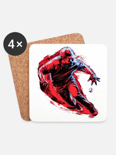Baseballspieler roter Fänger in der Pop Art - Untersetzer (4er-Set) - Weiß