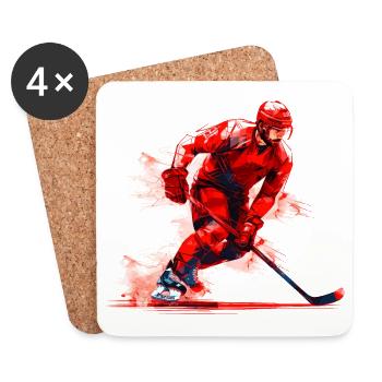 Hockey player with hockey stick on ice rink, watercolor - Coasters (set of 4) - white - Front