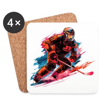 Hockey player with a hockey stick on the ice rink - Coasters (set of 4) - white - Front