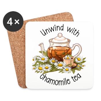 Détendez-vous avec du thé à la camomille, de l’aquarelle - Dessous de verre (lot de 4) - blanc - Devant