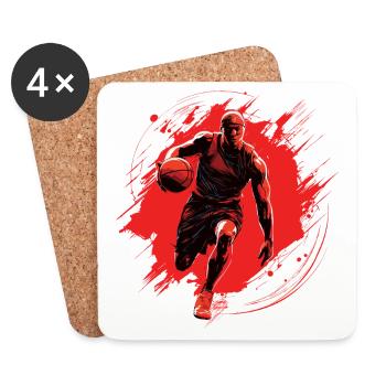 Basketballspieler auf rotem Hintergrund, Zeichnung - Untersetzer (4er-Set) - Weiß - Vorne