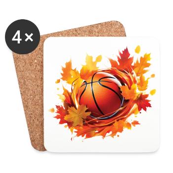 Feuilles de basketball, d’érable et de chêne en automne - Dessous de verre (lot de 4) - blanc - Devant