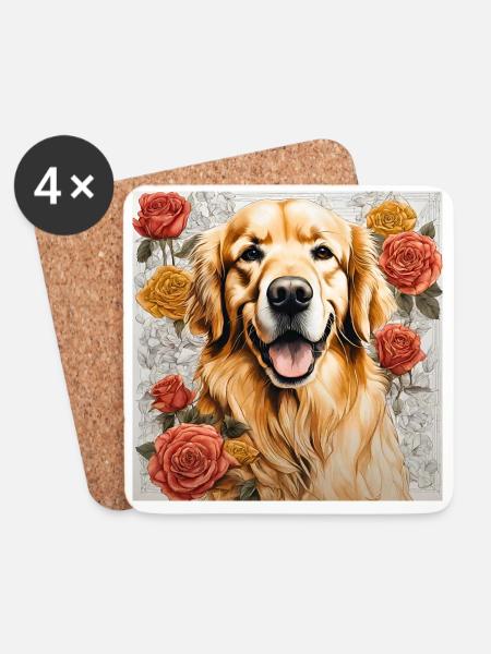 Golden Retriever Hund Geschenke Retro Süß - Untersetzer (4er-Set) - Weiß