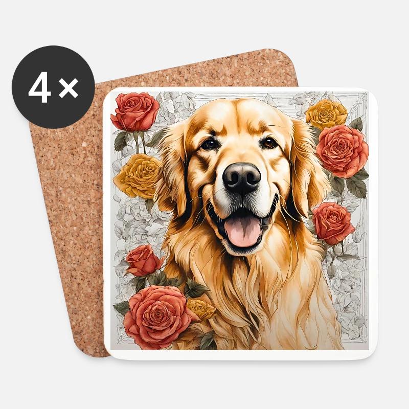 Golden Retriever Hund Geschenke Retro Süß - Untersetzer (4er-Set) - Weiß