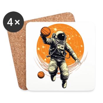 Astronaute, basket-ball dans l’espace, illustration - Dessous de verre (lot de 4) - blanc - Devant
