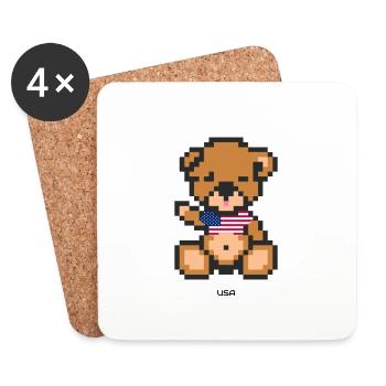 Pixel Bär USA - Untersetzer (4er-Set) - Weiß - Vorne