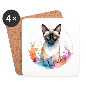 Siamkatze Wasserfarben - Untersetzer (4er-Set) - Weiß - Vorne