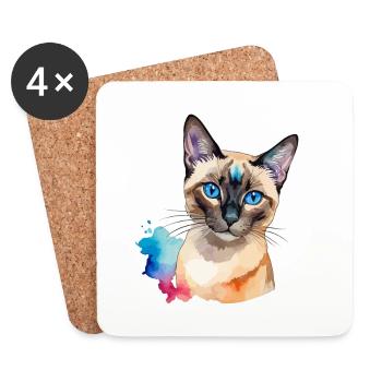 Siamkatze Wasserfarben - Untersetzer (4er-Set) - Weiß - Vorne