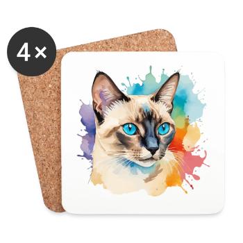 Siamkatze Wasserfarben - Untersetzer (4er-Set) - Weiß - Vorne