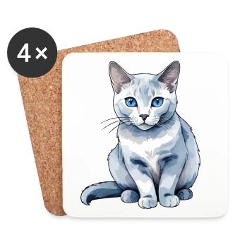 Chat bleu russe Aquarelle - Dessous de verre (lot de 4) - blanc - Devant