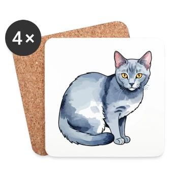 Chat bleu russe Aquarelle - Dessous de verre (lot de 4) - blanc - Devant