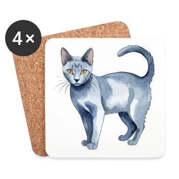 Chat bleu russe Aquarelle - Dessous de verre (lot de 4) - blanc - Devant