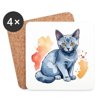 Chat bleu russe Aquarelle - Dessous de verre (lot de 4) - blanc - Devant