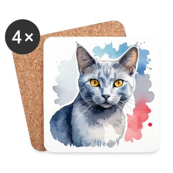 Chat bleu russe Aquarelle - Dessous de verre (lot de 4) - blanc - Devant