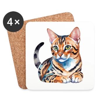 Bengal Cat Watercolors - Coasters (set of 4) - white - Front