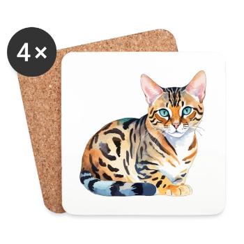 Bengal Cat Watercolors - Coasters (set of 4) - white - Front