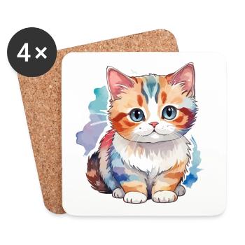 Munchkin Dackelkatze Wasserfarben - Untersetzer (4er-Set) - Weiß - Vorne