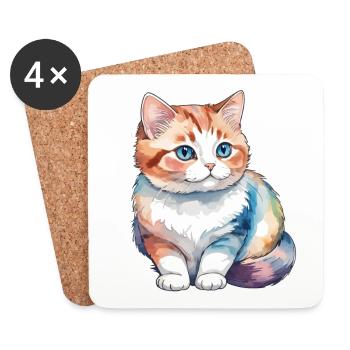 Munchkin Dackelkatze Wasserfarben - Untersetzer (4er-Set) - Weiß - Vorne