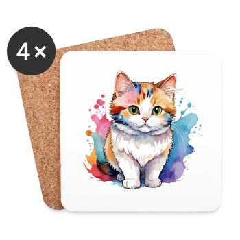 Munchkin Dackelkatze Wasserfarben - Untersetzer (4er-Set) - Weiß - Vorne