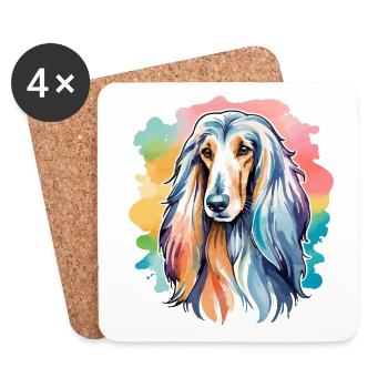 Afghanischer Windhund Wasserfarben - Untersetzer (4er-Set) - Weiß - Vorne