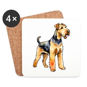 Airedale Terrier Aquarelle - Dessous de verre (lot de 4) - blanc - Devant