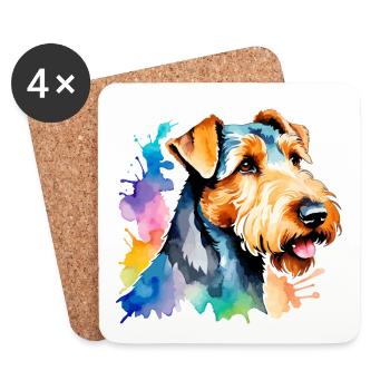 Airedale Terrier Watercolor - Coasters (set of 4) - white - Front