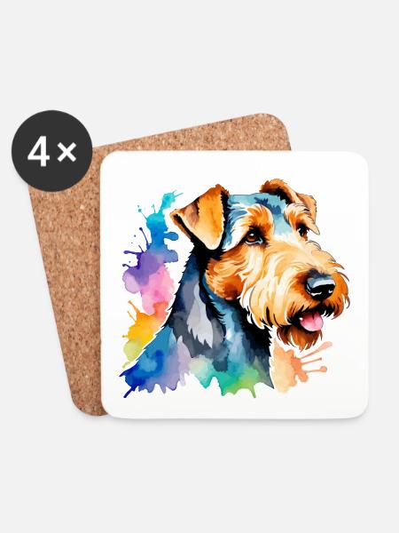 Airedale Terrier Wasserfarben - Untersetzer (4er-Set) - Weiß
